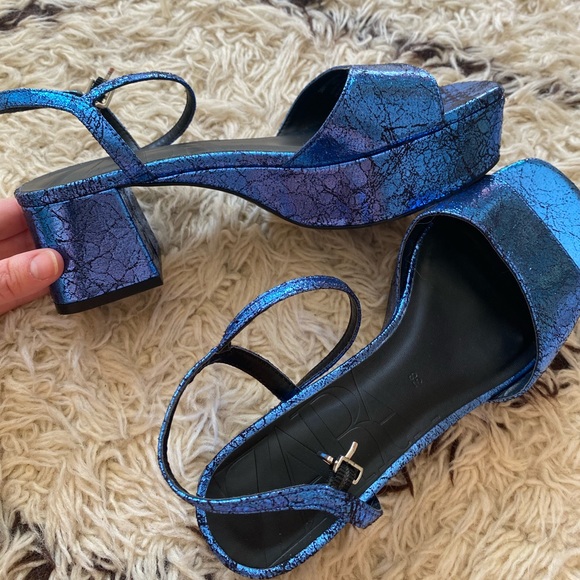 Blue Metallic Zara Platform Block Heel Sandal Size 38 - Picture 6 of 6
